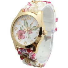 LUXE Damen-Quarzuhr – Elegantes Blumenmuster, Kristall & Silikonarmband
