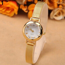 Armbanduhr - Damen - Schlankes Mesh-Armband Gold - Quarzwerk - Rundes Zifferblatt - Strassbesetzte Steine