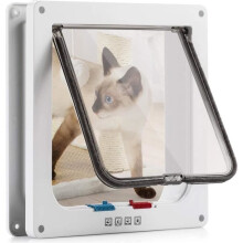 Magnetische Katzenklappe 23,5 x 25 x 5,4 cm, 4-Wege-Drehverschluss, geräuscharm, Filz, für Katzen und Hunde – Weiß