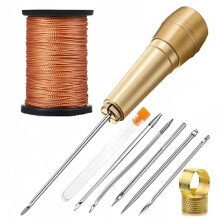 Kit complete per cucire in leather 5 aghi di tela, manico in rame, filo di nylon da 50 m e ditale ideal per riparare scarpe e skin