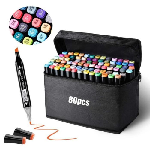 Filzstift – 80 Farben – Doppelspitze – Ungiftig – Permanent – Deckend