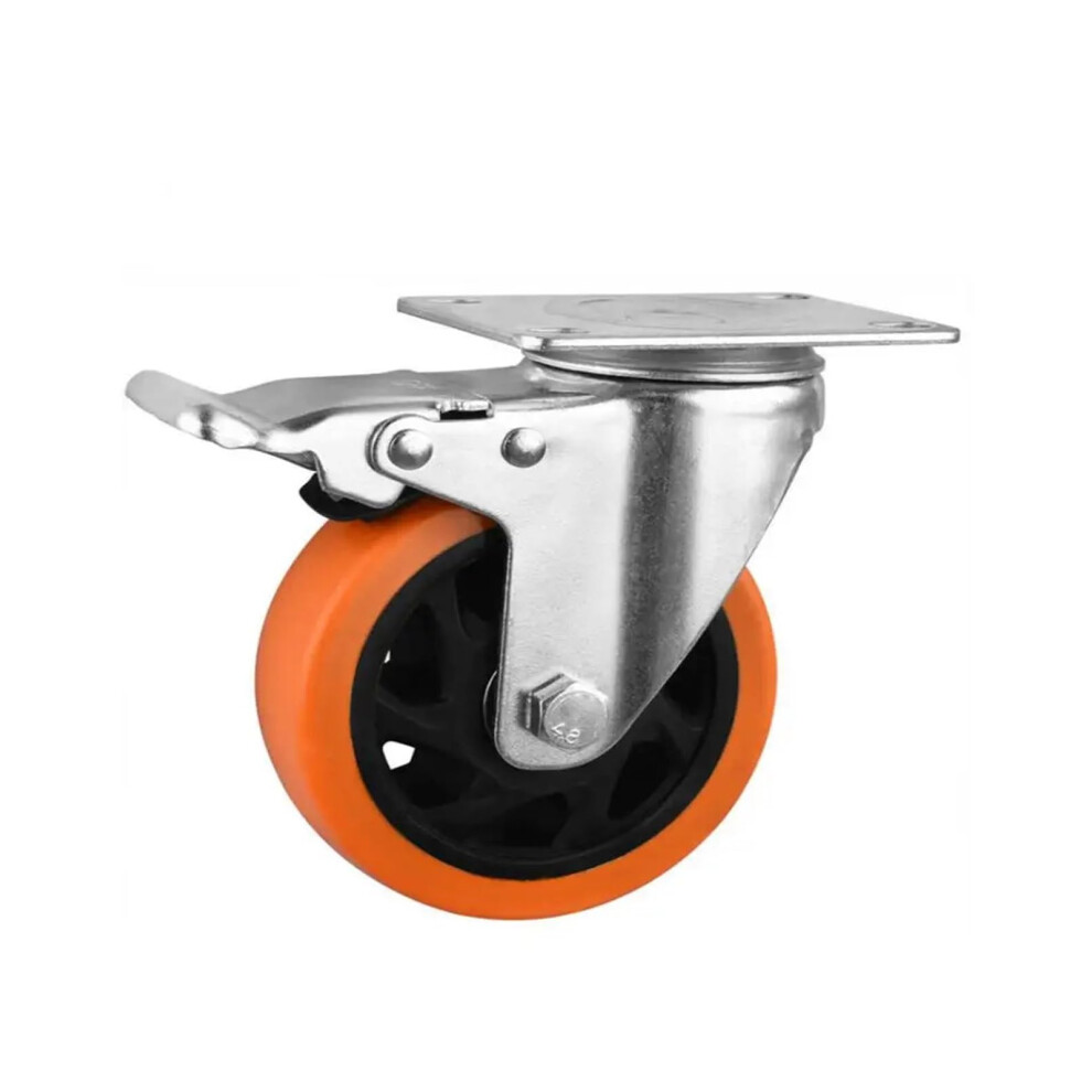 1 Piece 3Inch Swivel Caster With Brake, Diameter 75, Doublemounted Orange, Swiveling Mechanical Swivel Caster 3 Inch 9365049097161