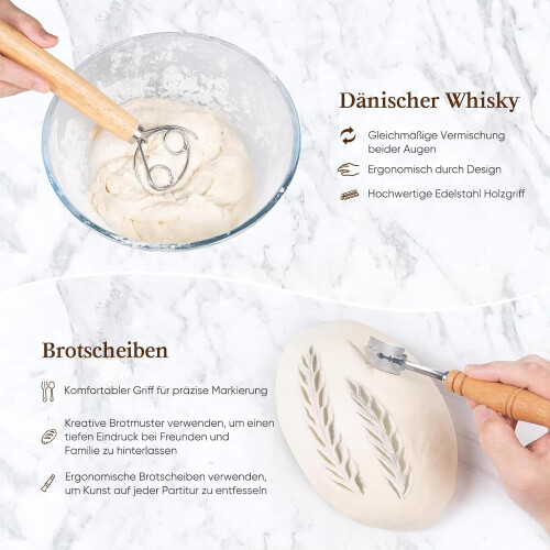 Proofing Basket Bread Set, 23 cm Round and Baking Accessories for Beginners 2