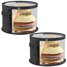 2pcs Hat Travel Case, Round Hat Box with clear lid window 16.5 x 10, zipper and handle, portable nonwoven storage organizer for home, travel, black