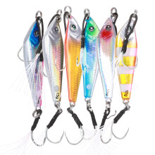 Jig di alta qualità per la pesca in acqua salata, ami assist dipinti con colori fluorescenti, 6 pezzi in materiale ecologico con design che simula