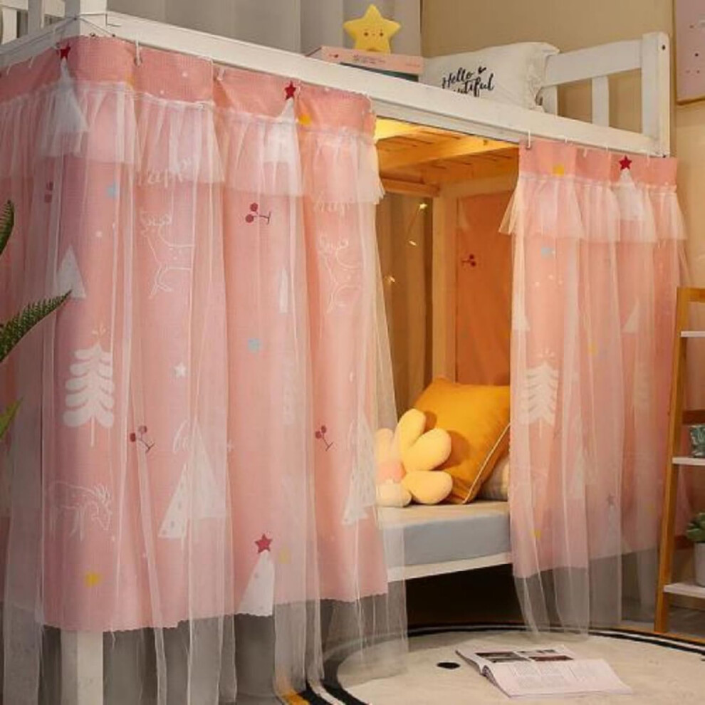 Cabin Bunk Bed Curtain Canopy Tent Dustproof Blackout Mosquito Nets Privacy Draperies Cloth 2Pcs For Single Bed Beige