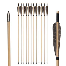 12 x 31 Inch Wooden Arrows with 5 Inch Natural Feathers Arrows for Archery Traditional Wood Handmade Arrow Hunting Arrows for Recurve Bow Longbow