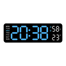 Grote LED-wandklok, 9 inch, met 2 wekkers, groot scherm,-H