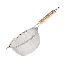Robuster SkimmerLöffel, Nudelsieb, KochSkimmer, EdelstahlSieb, binauraler FilterSkimmer mit Holzgriff (15)