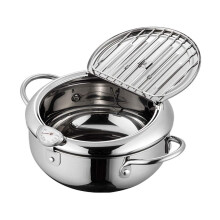 Japanese Tempura Fryer Pot with Thermometer, Stainless Steel with Oil Drip Drainer