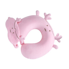 Portable Cartoon Neck Pillow Set for Kids Memory Foam-dark pink