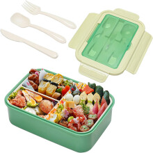 Seguro y sostenible, Fiambrera Bento Azul de 1100 ml/1400 ml con compartimento separado para utensilios, Diseño humanizado, Fibra de trigo