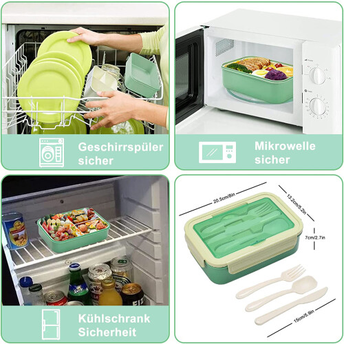 Ασφαλές και Βιώσιμο, Μπλε κουτί Bento 1100ml/1400ml με ξεχωριστό διαμέρισμα για σκεύη, 1