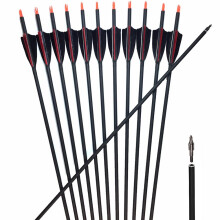 Spine 500 Archery Carbon Arrow 2330 Inch with 3 Inch Turkey Feather, Removable Arrowhead, for Recurve Bow, Compound Bow, Hunting, Pack of 12
