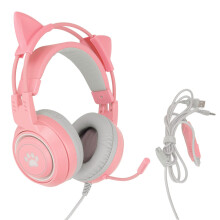 Pinkes Headset mit Katzenohren, einziehbarem Mikrofon, Surround-Sound und hochwertigen Lautsprechern für PS4, Xbox, PC und Mobilgeräte