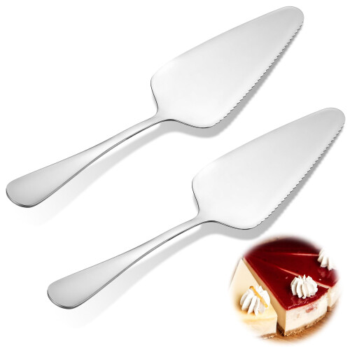 2 Piece Stainless Steel Cake Server Set with Serrated Edges (Silver)