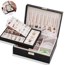 Wunderschöne Schmuckschatulle für Damen, eleganter, abschließbarer Organizer mit herausnehmbaren Trennwänden und stapelbarem Einsatz, 2-lagiges,