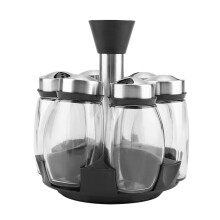 Ensemble de couvercles à épices réglables avec base carrousel rotative, organisateur d'épices en verre pour le rangement de la cuisine, pots à