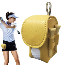 Golfball bag Golf Tee collector Made of leather storage bag With clip For ladies men – Easy access Organization Yellow