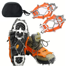 Crampons for shoes siliconestainless steel gripper for ice, snow (orange, 12teeth)