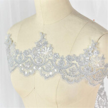 Floral Lace Trim with Sequin Corded Lace Trimmings Fringe Ribbon for Bridal Wedding Dress Handcrafts Sold by 1 Yard (Light Grey)