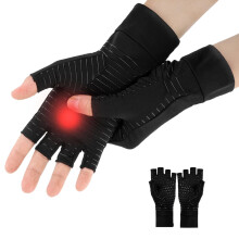 1 Pair Osteoarthritis Fingerless Gloves Copper Compression Gloves for Pain Relief and Warmth, Pain Relief and Healing for Arthritis (L), black