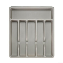 Cutlery organizer made of plastic for kitchen drawer, spacesaving design with 5 compartments, nonslip underside