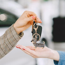 Porte-clés décoratif en alliage avec strass, pendentif chien mignon pour sac à main, clés de voiture, porte-clés tendance et multifonctionnel à