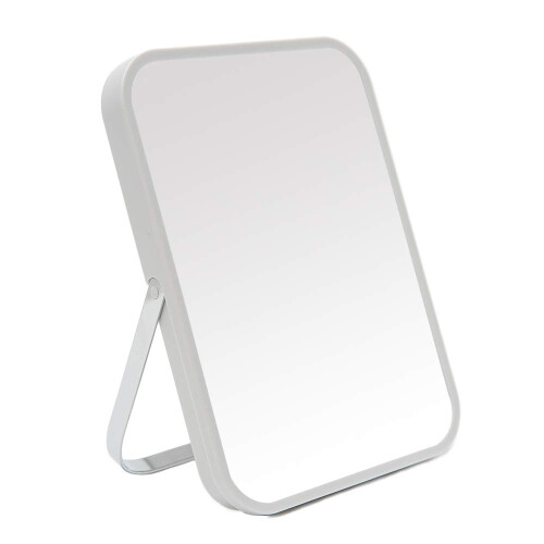 Table Desk Makeup Mirror 8 Inch Folding with Metal Stand 90 Adjustable (Grey)