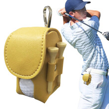 Golf ball bag   leather tee holder, storage bag for golf balls with clip portable for couples golfers ladies  gentlemen yellow