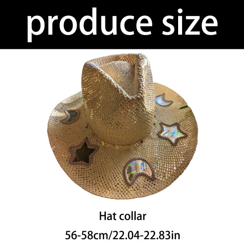 Suncatchers Straw Hat With Reflective Star-Beige plain pattern 2