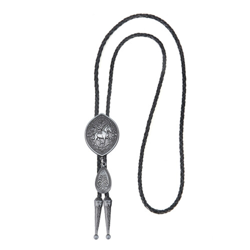 Elegant Western Bolo Tie Alloy Tip Adjustable Leather-Silver