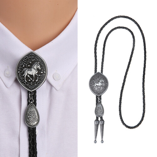 Elegant Western Bolo Tie Alloy Tip Adjustable Leather-Silver 1