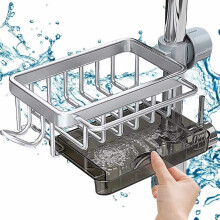Kitchen Faucet Storage Rack Dishwashing Sink Sink Sink Supplies Household Drain Basket Multifunctional Rack （Silver on the left）
