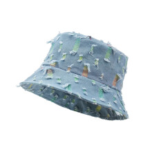 Lässiger Eimerhut mit Rissen, faltbares Design,-Blau