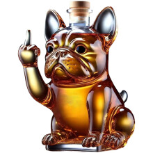 Whisky Bottle, 7 x 5 x 5 Inch Funny French Bulldog Bottle Shows Middle Finger Transparent Glass Decanter for , Tequila