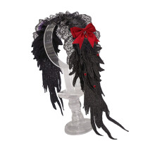 Casque de fête gothique, bandeau avec ailes d'ange-Noir et rouge