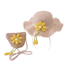 Ensemble chapeau et sac à main d'été pour enfants,-Rose