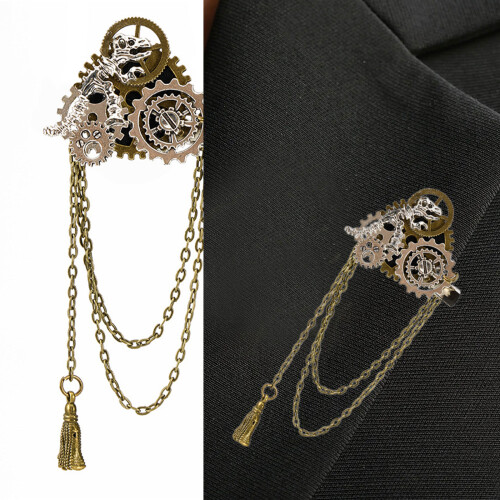 Épingle à cheveux Design Punk Gear, broche à franges,-Or 2