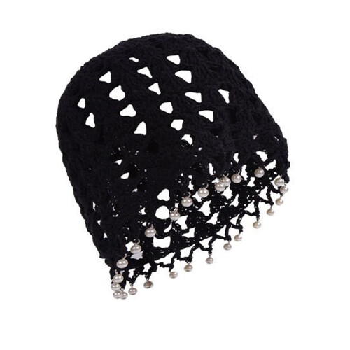 Pullover Crocheted Lace Bucket Hat Tassels Trim-3091 Black