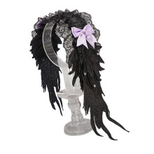 Punk Hairband Angel Wing Bowknot Comfortable-Black purple