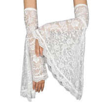 Lace Flower Arm Sleeves Witch Flared Cuffs Gloves-White
