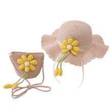 Childrens Sun Hat And Straw Bag Combo Breathable-Pink