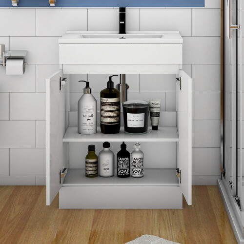 AICA 500mm Free Standing 2 Doors Bathroom Vanity Unit with Ceramic Basin,Matte White - Ceramic Basin 1