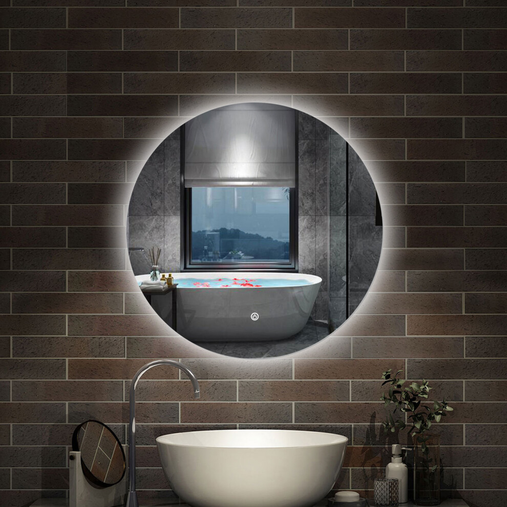 Aica Backlit Led Bathroom Mirror 50Cm Illuminated Round Wall Mirror With Dimmable Lights Touch Switch Wall Switch