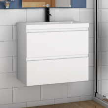 600mm Modern Storage Vanity Unit Basin Wall Hung with A single hole faucet,2 Soft Closing Drawers Matte White
