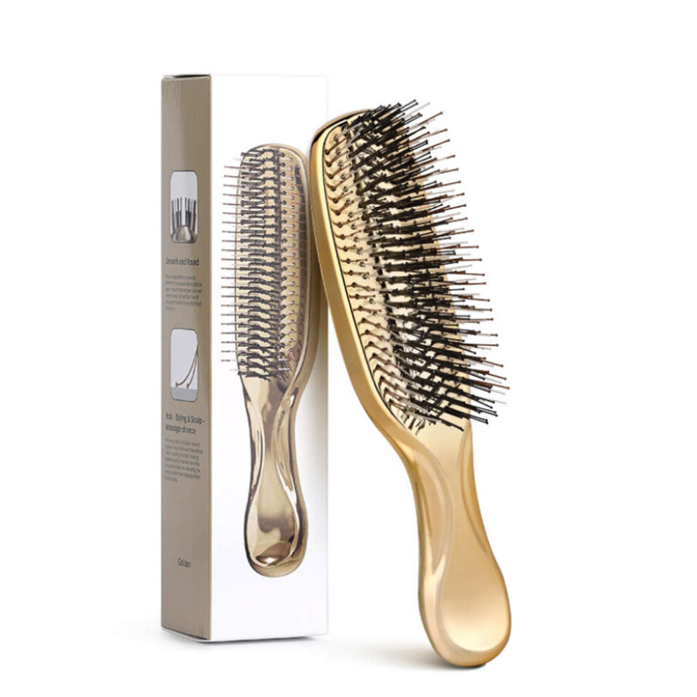 Xske Tec Electroplating Meridian Massage Comb Household Scalp Care Wet And Dry Dual Use Hairdressing Comb (Gold)