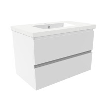 Aica Bathroom Vanity Unit with Resin Basin 800mm Wall Hung Base Cabinet Two Drawers Storage White