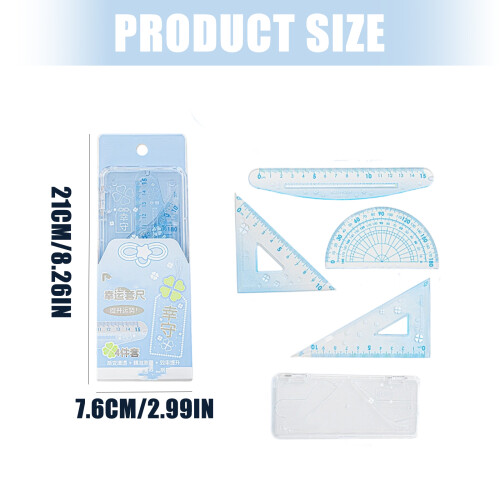 Drawing Ruler Includes Straight Ruler Set Square-Blue 2