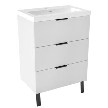 600mm Matt White Bathroom Vanity Unit with Wash Resin Basin Floor Standing Storage Cabinet 3 Drawers
